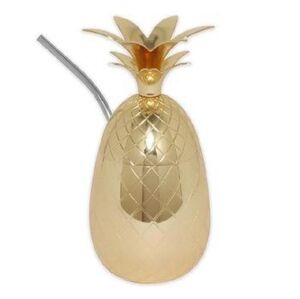 Gold Finish Pineapple Tumbler Cocktail Cup with Straw 17oz